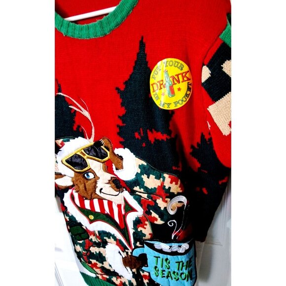Kohl's Celebrate Men's M/L Ugly Christmas Sweater Pocket Camo Reindeer - Picture 3 of 10